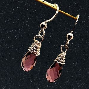 Sterling Silver-Wrapped Swarovski Briolettes | Lavender Crystal Earrings